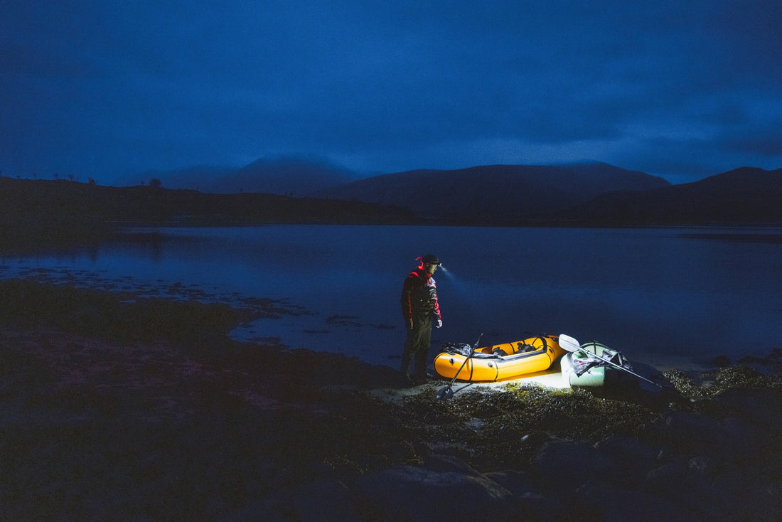 Iron Raft packraft on calm water in Scotland